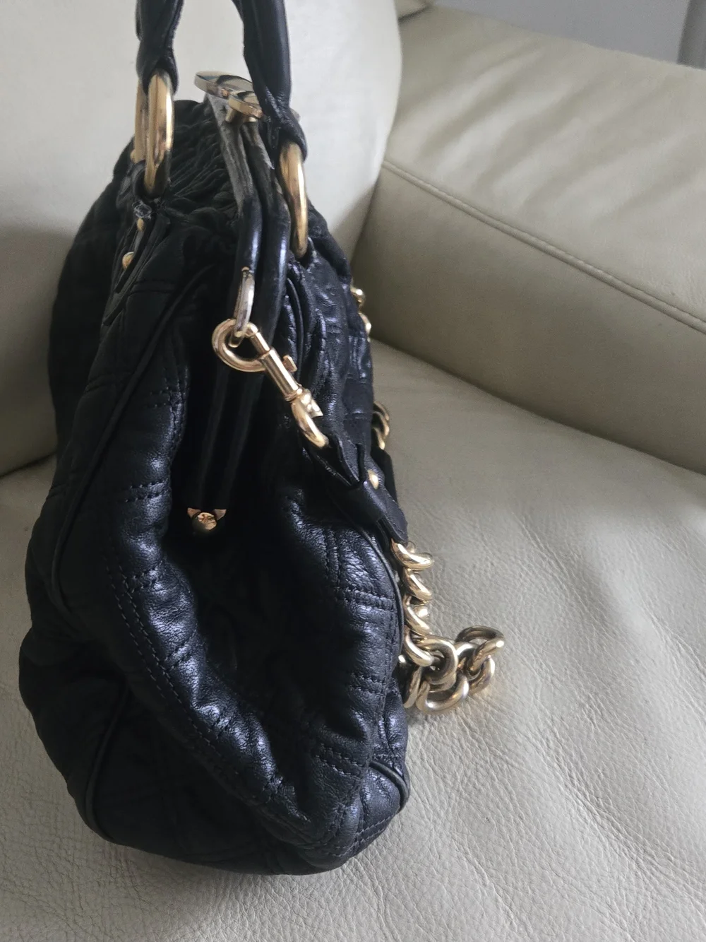 Y2k Marc Jacob Vintage Quilted Leather Satchel Handbag with Gold Chain Hardware